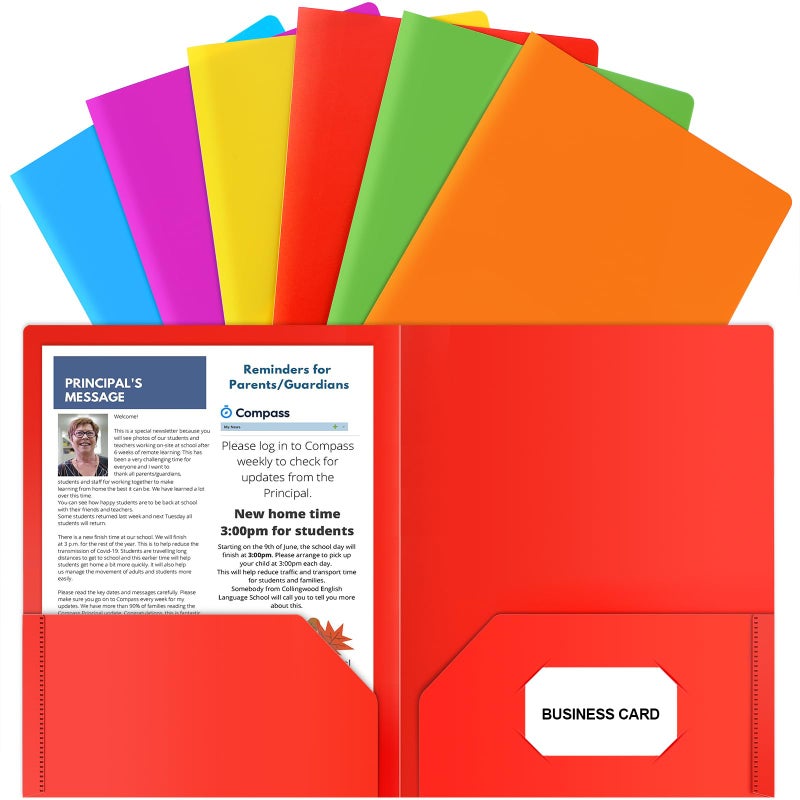 HABGP Plastic Folders with Pockets  6 Color Heavy Duty Two Pocket Folder Business Card Holder for Office High School - Image 1